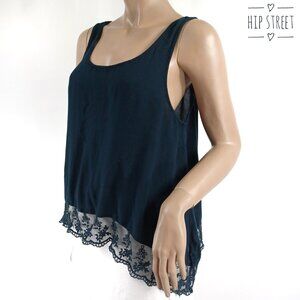 AMERICAN EAGLE Wide Tank Top Longer Sides Lace Hem Blouse M